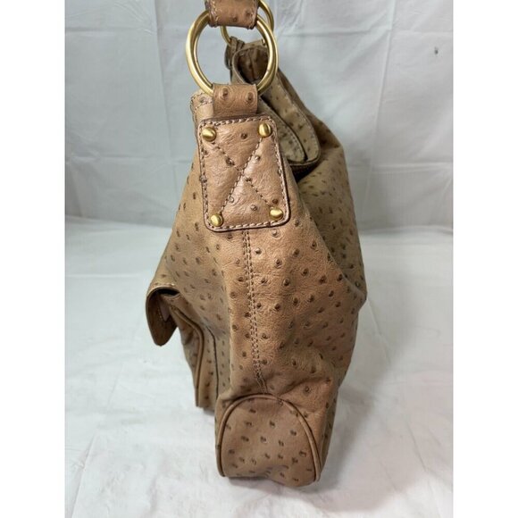 Talbots Light Brown Ostrich Leather Textured Hobo Bag Purse - Picture 9 of 17